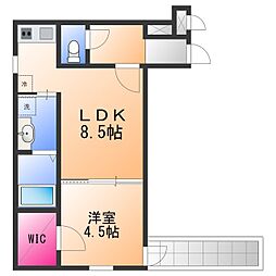 クロワール 2階1LDKの間取り