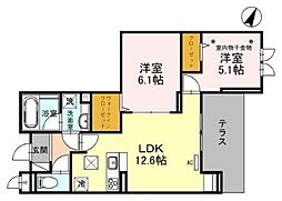 ONARIGOTEN D 1階2LDKの間取り