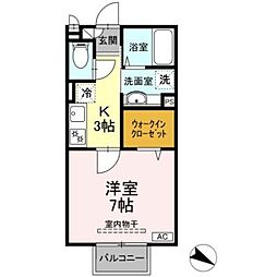 ローズガーデンS 2階1Kの間取り