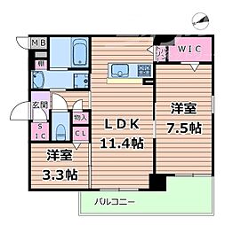 JR片町線(学研都市線) 徳庵駅 徒歩10分の賃貸マンション 2階2LDKの間取り