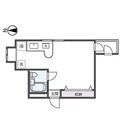 メゾーン北嶺 2階ワンルームの間取り