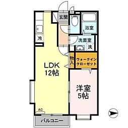 ボヌール 2階1LDKの間取り