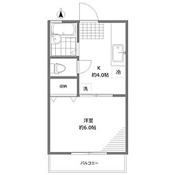 カーサ鈴木 1階1Kの間取り