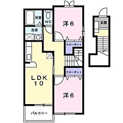 JR横浜線 橋本駅 バス18分 向原北下車 徒歩3分の賃貸アパート 2階2LDKの間取り