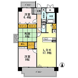 JR東海道・山陽本線 立花駅 徒歩13分の賃貸マンション 5階3LDKの間取り