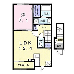 キイライシャン 2階1LDKの間取り