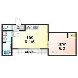 Mirei 烏丸五条 1階1LDKの間取り