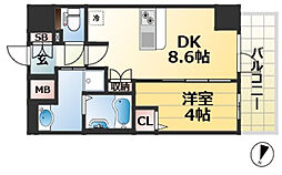 プレサンス三宮エレガンシア 11階1DKの間取り