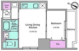 クロスレジデンス日本橋本町 1LDKの間取図画像