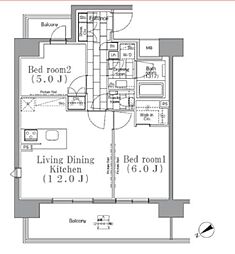 パークハビオ目黒リバーサイド 2LDKの間取図画像