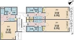 カインドネス町田III 2階1Kの間取り
