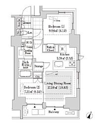 リブクオーレ神保町 11階2LDKの間取り