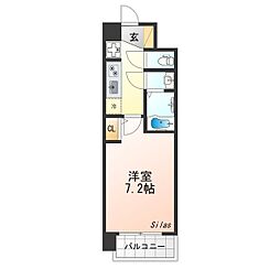 エステムコート京都二条 2階1Kの間取り