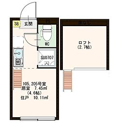 Grandeur新中野 1階ワンルームの間取り