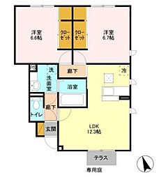 ハーリンガムコート都賀A 2LDKの間取図画像