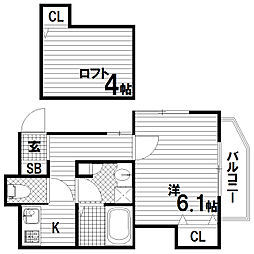 グランメール腕塚 1SKの間取図画像