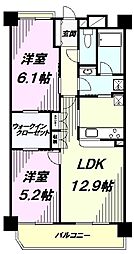 京王線 京王八王子駅 徒歩5分の賃貸マンション 14階2LDKの間取り