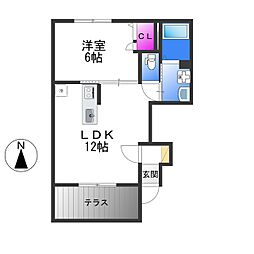 近鉄奈良線 瓢箪山駅 徒歩5分の賃貸アパート 1階1LDKの間取り