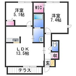 JR紀勢本線 宮前駅 徒歩33分の賃貸アパート 1階2LDKの間取り