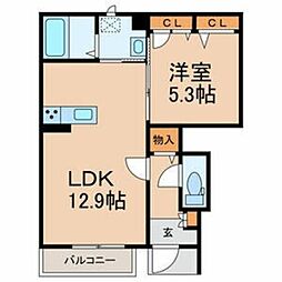 ラ・ベル・メール宮本 1階1LDKの間取り