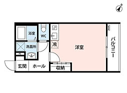 ヒルズ豊田 3階ワンルームの間取り