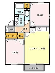 カームヒルズ A 2階2LDKの間取り