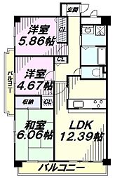 ラフィネ立川 7階2LDKの間取り