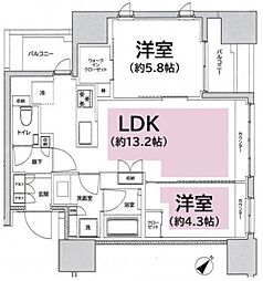 フレンシア築地 2LDKの間取図画像