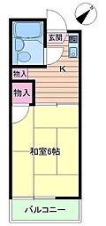 山本ハイム 2階1Kの間取り