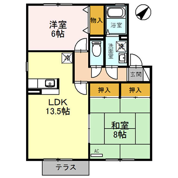 大阪府貝塚市脇浜１丁目(賃貸アパート2LDK・1階・62.00㎡)の写真 その2