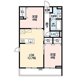 La　Libeｌｌule　二本榎 2階2LDKの間取り