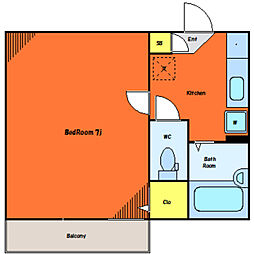京急本線 大森町駅 徒歩5分の賃貸アパート 3階1Kの間取り