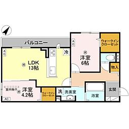 パサログランデ百舌鳥本町3丁 2階2LDKの間取り