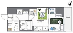AIFLAT若松河田 1DKの間取図画像