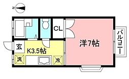 美のわハイツ 1階1Kの間取り