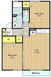 エブリーヌ2 2LDKの間取図画像