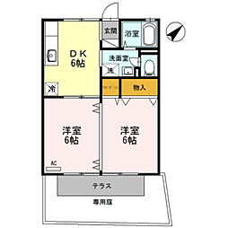 ジュネス片山 1階2DKの間取り