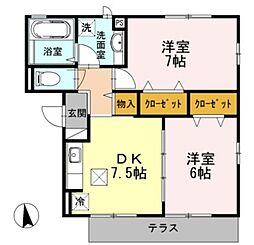 フィオーレ六月 2DKの間取図画像