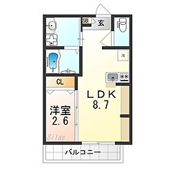 南海線 七道駅 徒歩3分の賃貸マンション 2階1LDKの間取り