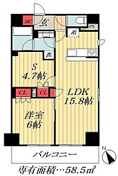 JR総武線 市川駅 徒歩6分の賃貸マンション 5階1SLDKの間取り