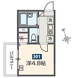 メルディア西新井栄町 3階1Kの間取り
