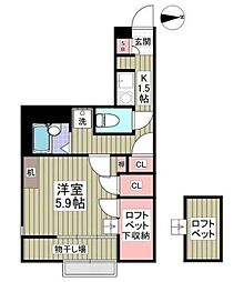 ベガI 2階1Kの間取り