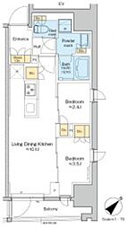 プラウドフラット日本橋馬喰町 3階2LDKの間取り