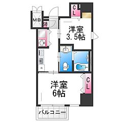 ディアコート宿屋町 9階2Kの間取り