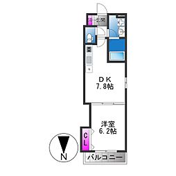 プロスパーコート長瀬 1DKの間取図画像