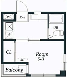 アミューズV 3階1Kの間取り