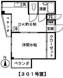 第1スターハイツ 1DKの間取図画像