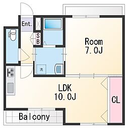 JR阪和線 紀伊中ノ島駅 徒歩21分の賃貸マンション 2階1LDKの間取り