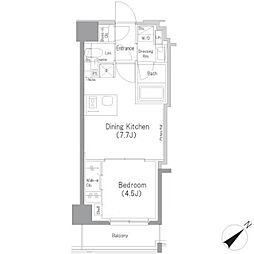 ザ・パークハビオ横浜東神奈川 1DKの間取図画像
