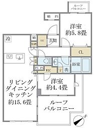 コンポジット早稲田鶴巻町 5階2LDKの間取り